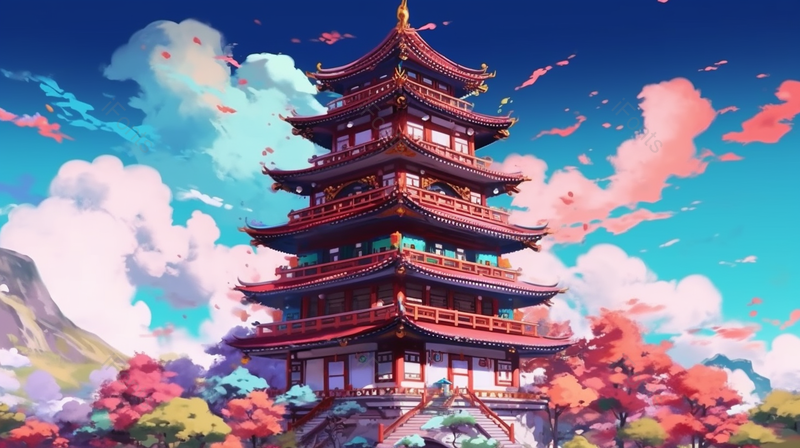 青岛栈桥回澜阁建筑中国风背景,插画/手绘图,插画/手绘图库,插画/手绘图下载,插画/手绘